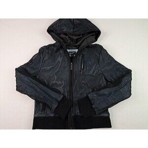 Black Rivet Burgundy Light Blue/Black Mesh Hooded Jacket Sz Medium